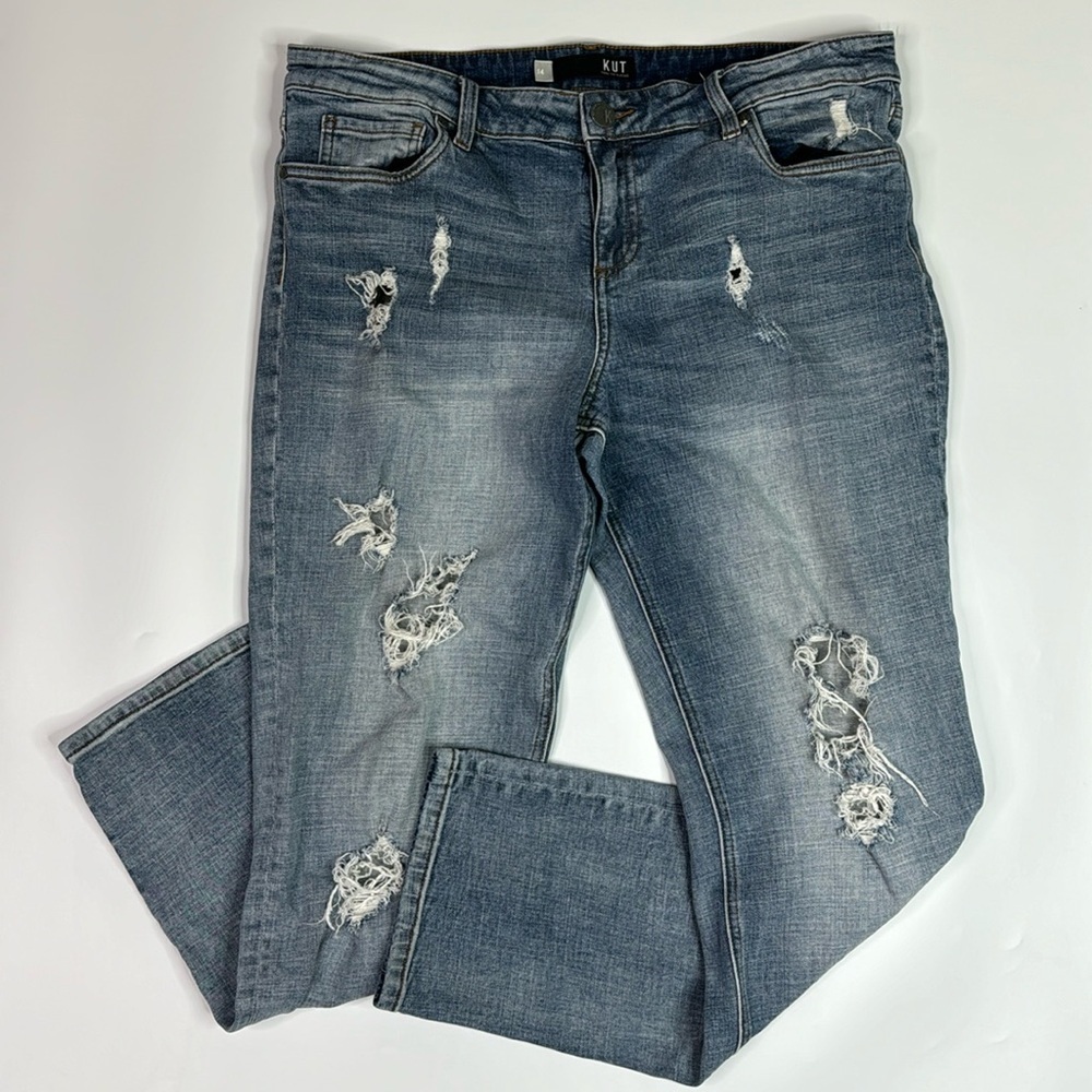 KUT Catherine Boyfriend Distressed Jeans Size 14